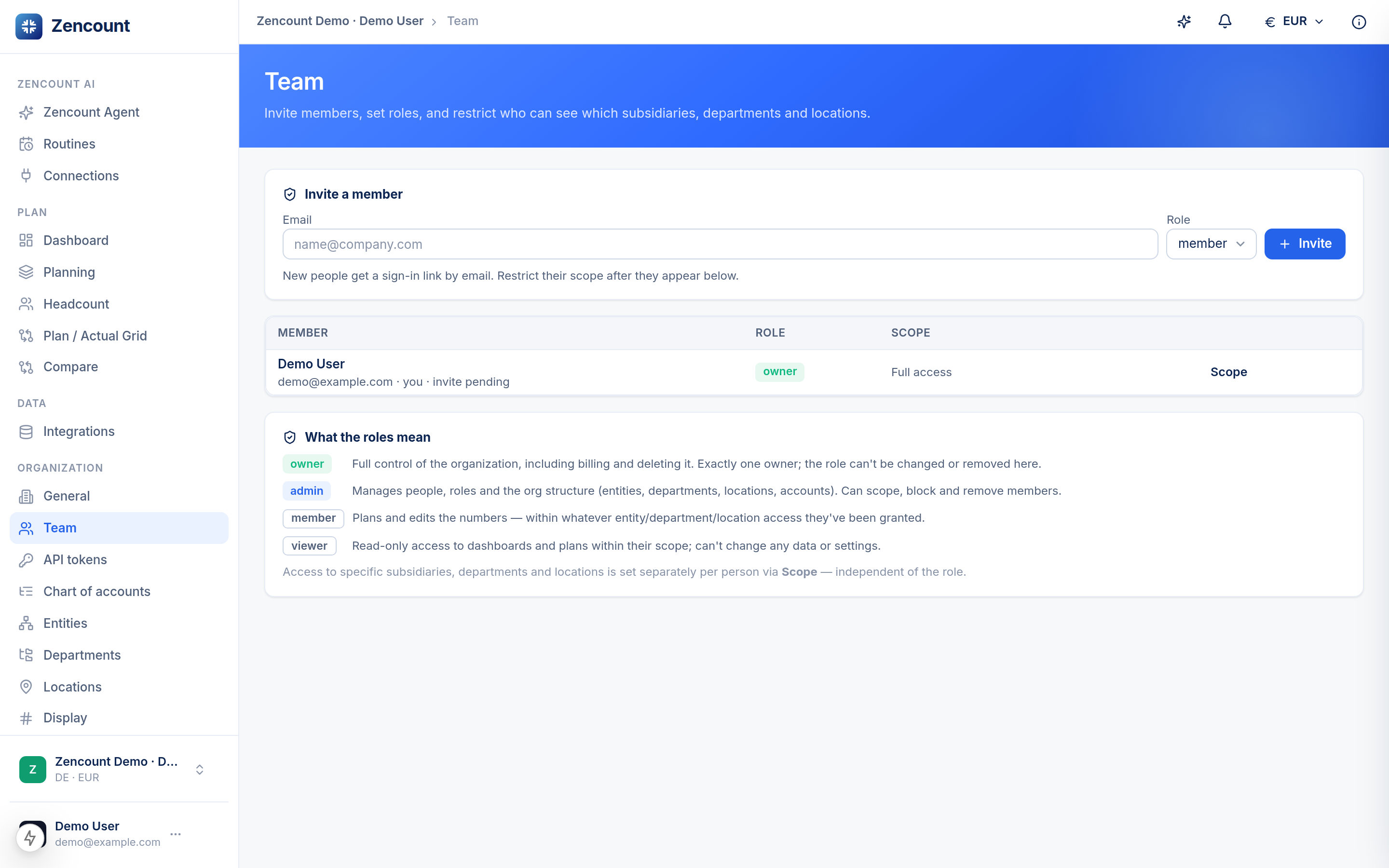 The team settings page with the invite control